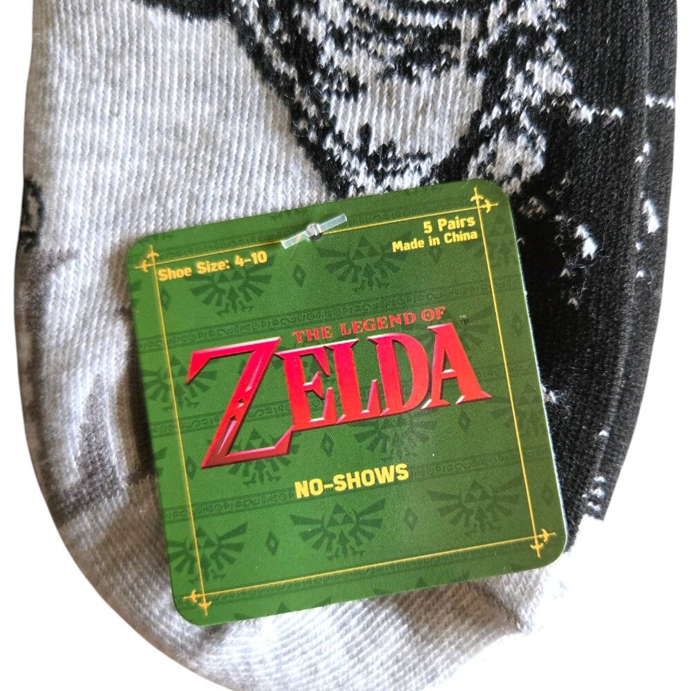 Legend of Zelda No Show Socks Black White Gray Nintendo Gamer Style Size 4‑10 - Picture 2 of 10